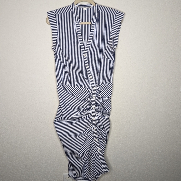 Veronica Beard Striped‎ Ruched Shirt Dress - Picture 3 of 12